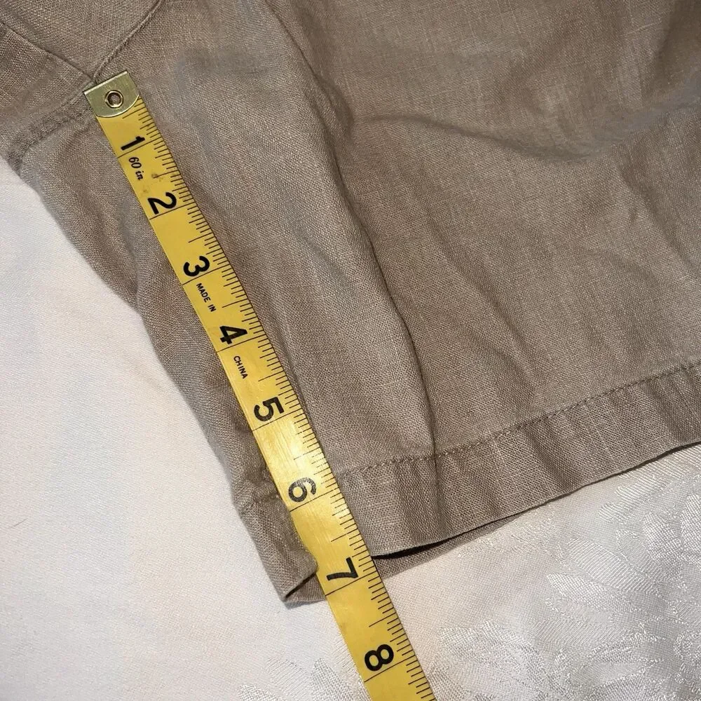Stanley Blacker Shorts Men's 36 Khaki Tan Linen Blend Adjustable Waist